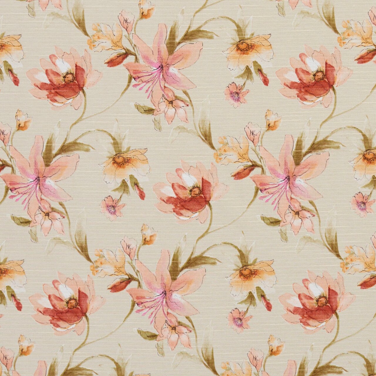 Upholstery Fabric - Coral & Peach Floral Upholstery Fabric 54 Inches"